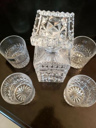 VINTAGE CRYSTAL WHISKEY DECANTER AND 4 GLASSES SET LAUSITZER Glass 24 Lead 7