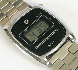 Vintage Quartz Wrist Watch Commodore International Led Stainless Steel Running