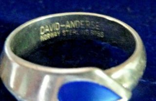 David Andersen Sterling Silver Blue Heart Enamel Ring Norway 2