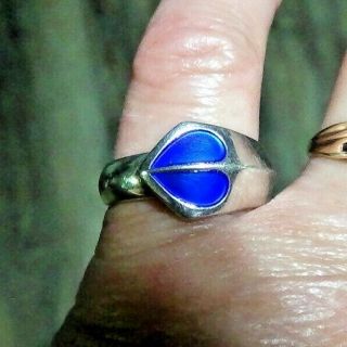 David Andersen Sterling Silver Blue Heart Enamel Ring Norway 3