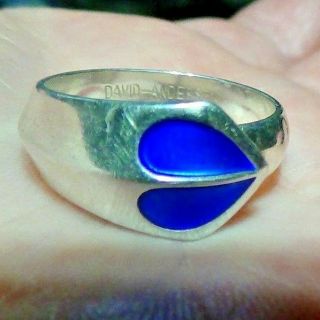 David Andersen Sterling Silver Blue Heart Enamel Ring Norway 5