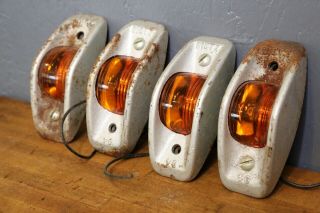 4 Vintage Dietz Cab Marker Light Lamp Amber Glass Lens Trailer Rv Boat
