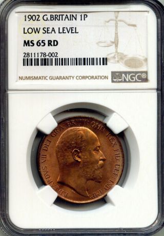 Great Britain 1902 Low Tide Penny Ngc Ms65rd Choice And Rare Edward Vii Gem