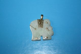 Vintage Jade Elephant Jewelry Pendant With 10k Gold Parts,