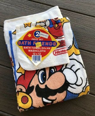 Vintage Mario Bros Bath Towel And Washcloth Set Nwt Nintendo