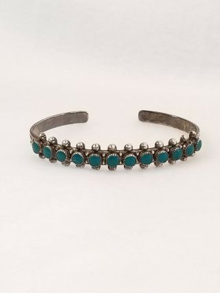 Vintage Navajo Sterling Silver Turquoise Snake Eye Row Cuff Bracelet 12 G