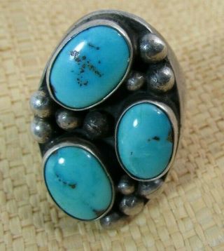 Vintage Navajo Sterling Silver Turquoise Ring Heavy Hand Crafted Piece