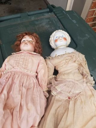 2 Antique Porcelain/ceramic Dolls - Very Old - And Repair Only -