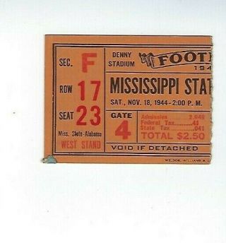 Vintage 1944 Alabama Crimson Tide Vs.  Mississippi State Football Ticket Stub