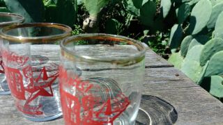 4 Vintage LONE STAR Beer Goin ' Places Clear Across Texas 6 oz Barrel Glasses 4