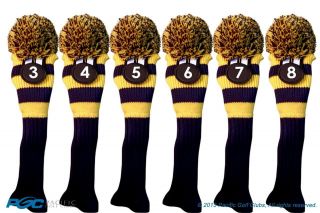 Hybrid Golf Club Headcover 6 Pc Vintage Blue Yellow 3 4 5 6 7 8 Knit Head Cover
