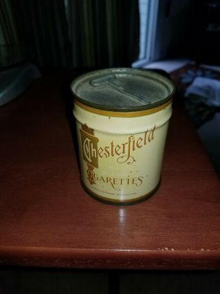 Vintage Chesterfield Round Cigarette Tobacco Tin With Removable Lid Stamped