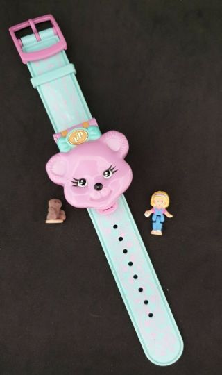 1995 Vintage Polly Pocket - Polly Loves Bear Wristband Watch - Bluebird Toys