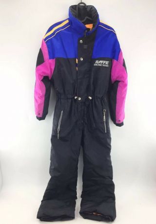 Vtg 80s Roffe Blk Colorblock Large One Piece Ski Suit Snow Bib Snowsuit Kids U5b