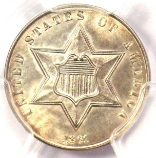 1861 Three Cent Silver Coin 3cs - Pcgs Unc Details (ms) - Rare Civil War Date