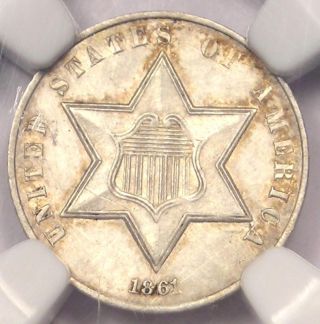 1861 Three Cent Silver Piece 3cs - Ngc Unc Details (ms) - Rare Civil War Date
