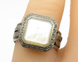 925 Sterling Silver - Vintage Inlay Mother Of Pearl Solitaire Ring Sz 6 - R3534