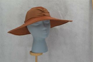 Hat Wide Brim Natural Straw Red Umber Wwii Antique Vintage 1940