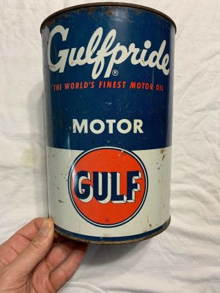 Vintage Early Rare Gulfpride Gulf 5 Quart Motor Oil Can
