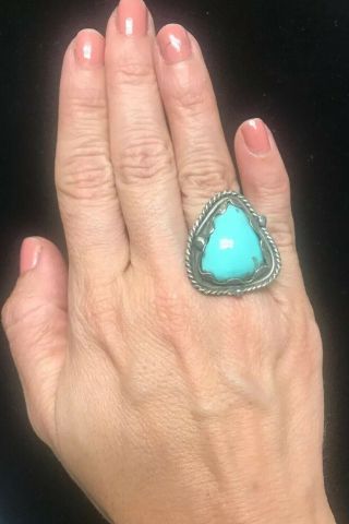 Big Gorgeous Chunky Vintage Navajo Sterling Silver Turquoise Ring Sz 7.  25 11g