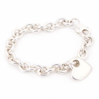 Sterling Silver - Heart Charm 7.  5 " Chain Link Toggle Bracelet - 37.  5g