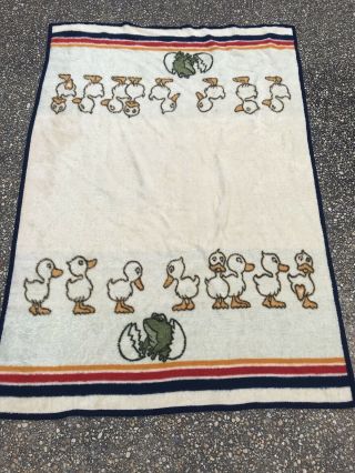 Vintage Biederlack Usa Made Acrylic Plush Blanket Throw 54 By 76 Ducks Frog