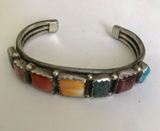 Vintage American Indian Silver Turquoise Coral Bracelet
