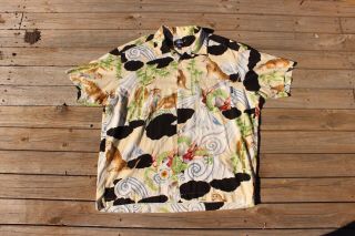 Rare Vintage Stussy All Over “tiger & Dragon” Sukajan Hawaiian Button Up Shirt