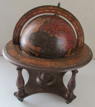 Vintage Wooden Made In Italy Desk Tabletop World Globe On Stand