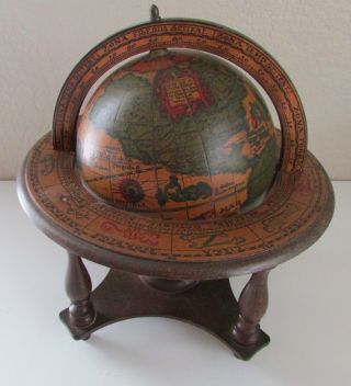 Vintage Wooden Made In Italy Desk Tabletop World Globe on Stand 2