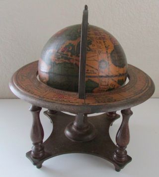 Vintage Wooden Made In Italy Desk Tabletop World Globe on Stand 3