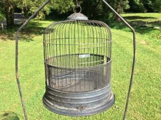 Antique VTG Victorian Leon Bird Cage w/ Stand & Ornate Cast Iron Metal Base 3