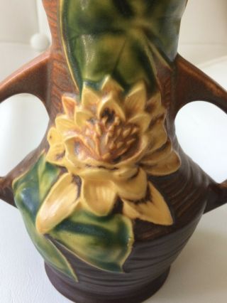 Vintage Roseville Pottery Brown Water Lily Vase Model 73 - 6 2