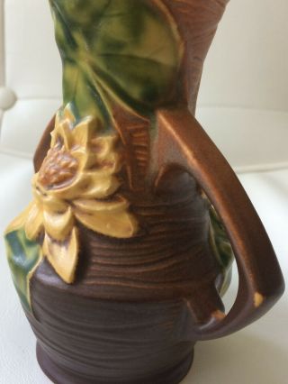 Vintage Roseville Pottery Brown Water Lily Vase Model 73 - 6 3