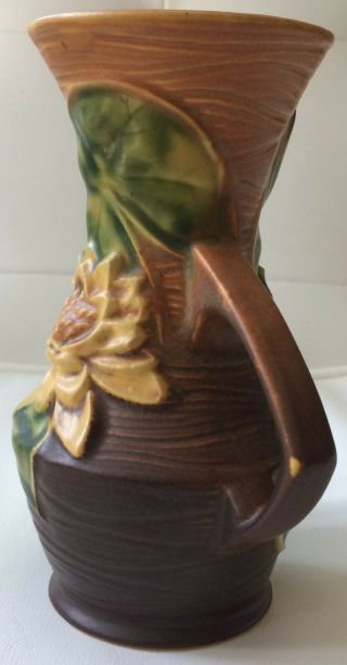 Vintage Roseville Pottery Brown Water Lily Vase Model 73 - 6 5