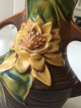 Vintage Roseville Pottery Brown Water Lily Vase Model 73 - 6 8