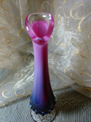 Rare Vintage Fenton Art Glass Plum Opalescent Hobnail 9 " Rose Bud Swung Vase