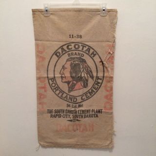 Rare Vintage Dacotah Brand Portland Cement Bag