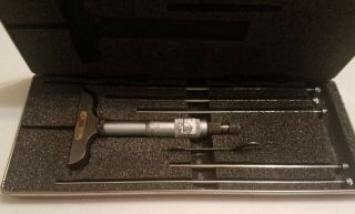 Starrett No.  440 0 - 3 Depth Micrometer W/ Rods In Padded Case Vintage