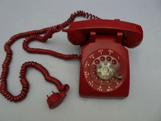 Telephone Bell System Cd500 Rotary Dial Red Desk Top Phone Vintage 1973 W Cords