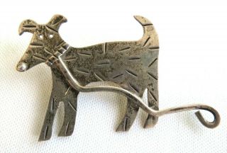 Vintage Nex 925 Sterling Silver Brooch Pin Dog Pup Native American Leash Symbol