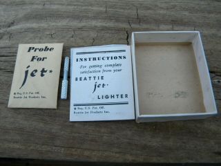 1947 Vintage BEATTIE JET LIGHTER w/ Box and Probe /Instructions/ 4