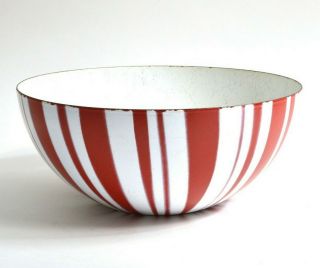 Vtg Mcm Cathrineholm Red White Bowl 11” Stripe Enamel Norway Danish Midcentury