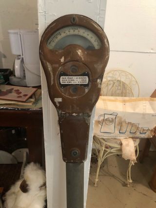 Vintage PENNY Park - O - Meter,  Parking Meter Penny Nickel And Dime With Post No Key 5