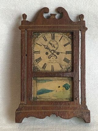 Antique Tynietoy Miniature Dollhouse Wood/paper Mantel Clock 2 7/8 " H X 1 7/8 " W