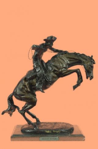 Large Rare " Bronco Buster " Solid Bronze Statue By Frederic Remington Figurine