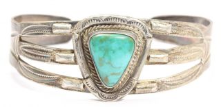 Vintage Navajo Sterling Silver Old Pawn Stamped Green Turquoise Cuff Bracelet