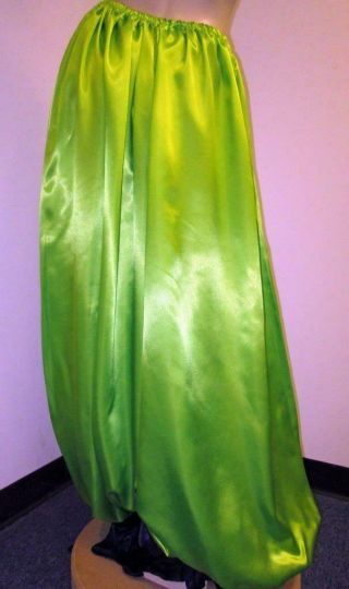 Vintage: Satin Wide Leg,  Florescent Green Satin Ballooon Pants (xx - Long)