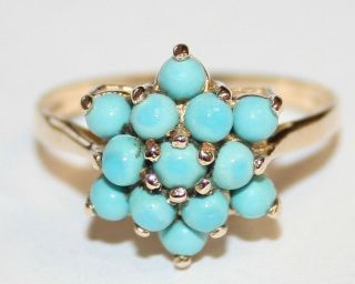 9t Gold Turquoise Cluster Ring Size O Circa 1970 