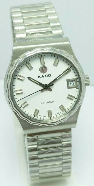 Rare Vintage Rado White Dial Automatic Date 25j Wrist Watch For Men 
